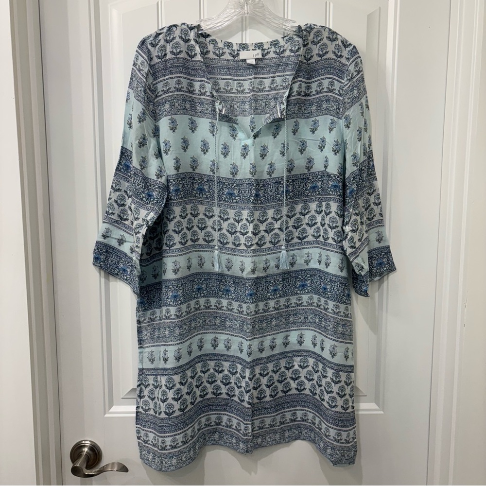J. Jill Women’s Tencel Blue Floral Tie-Front Tunic Size L